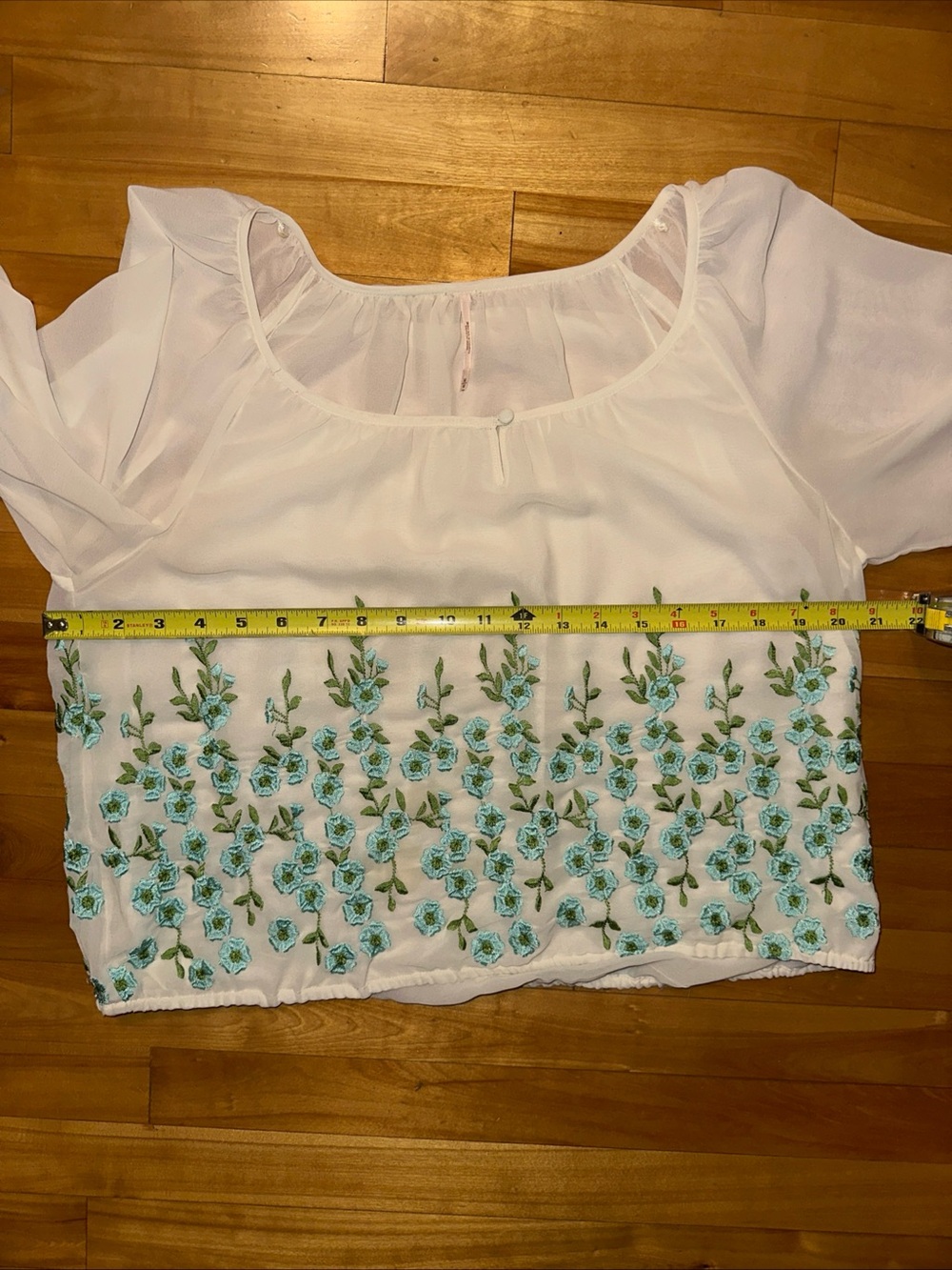 Free People Forget Me Not Embroidered Floral Blouse White Blue Boho Medium M - Picture 7 of 9